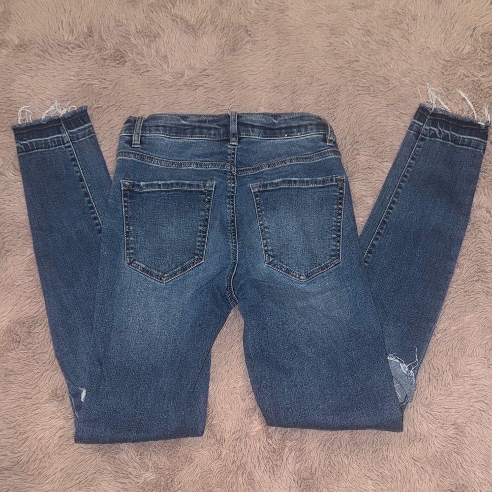 Garage Dark Blue Distressed Denim Ankle Jeans Fitted Skinny Blue Jean Pants sz 0 - Picture 3 of 10